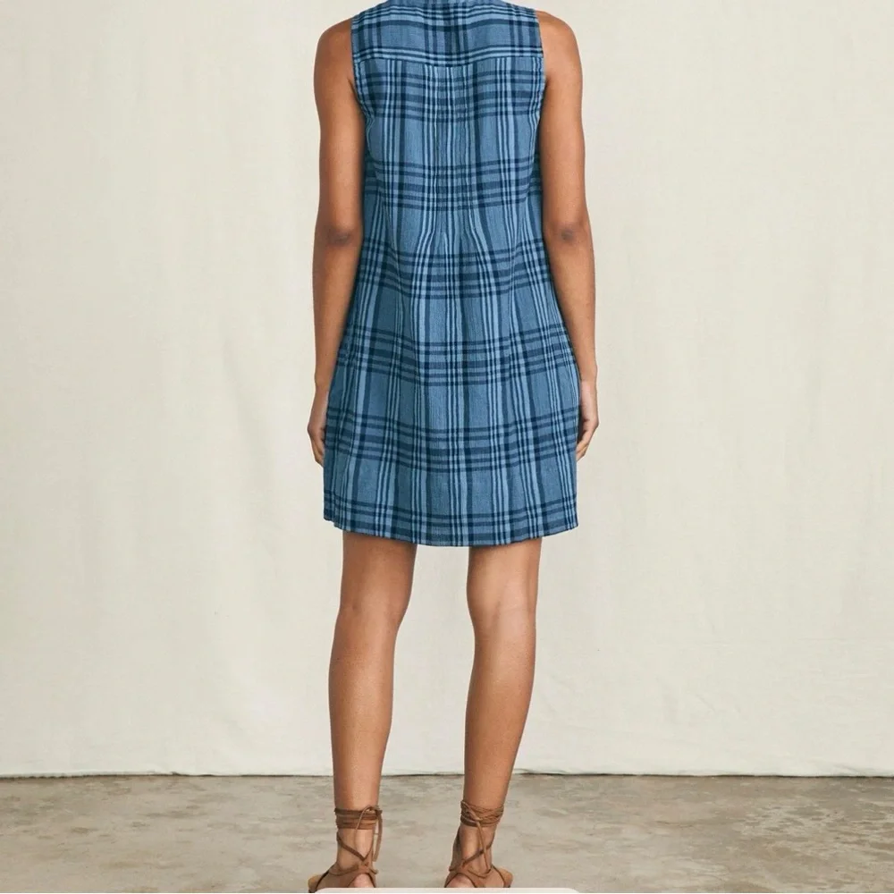 Faherty Navy Checkered Sleeveless Mini Dress NWT - Picture 2 of 4